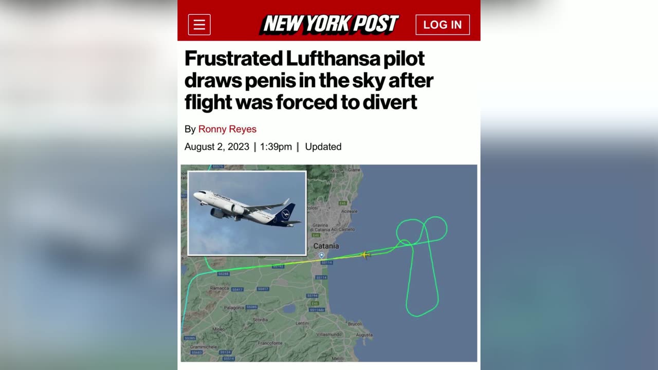 German airline Lufthansa pilot draws penis in the sky after he was forced to change flight direction