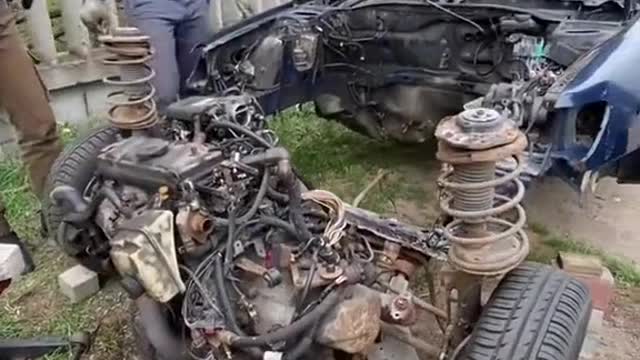 Disassembly of abandoned automobile engine