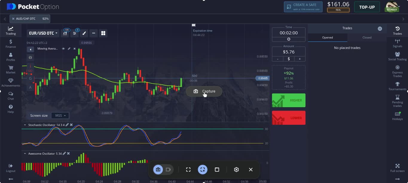 Pocket Option Broker Live Trade AUD/CAD OTC Live Trade