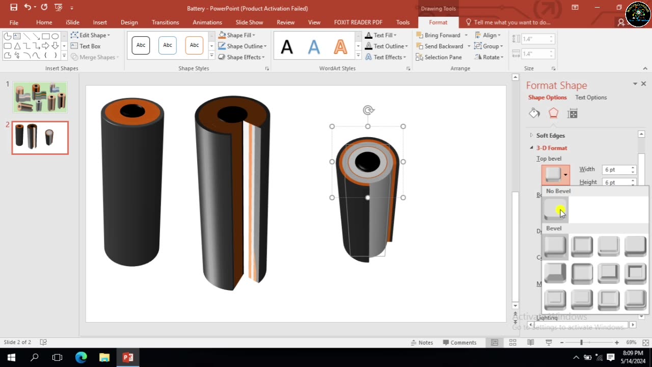 How to draw a schematic diagram of Internal Structure of the Battery using Microsoft PowerPoint