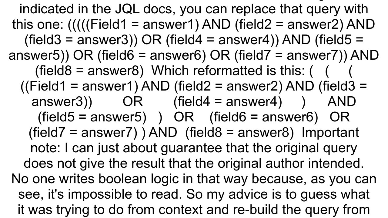 How to evaluate multiple ANDs and ORs in JQL without parenthesis