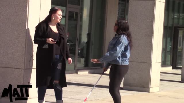 Blind Woman Asks Strangers For Help.