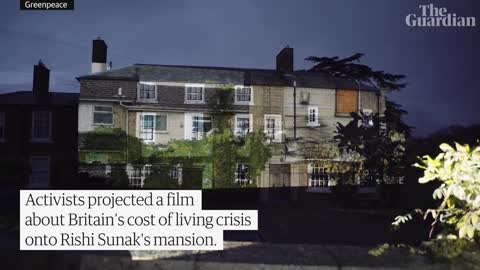 Greenpeace activists project film about fuel poverty on to Rishi Sunak’s mansion