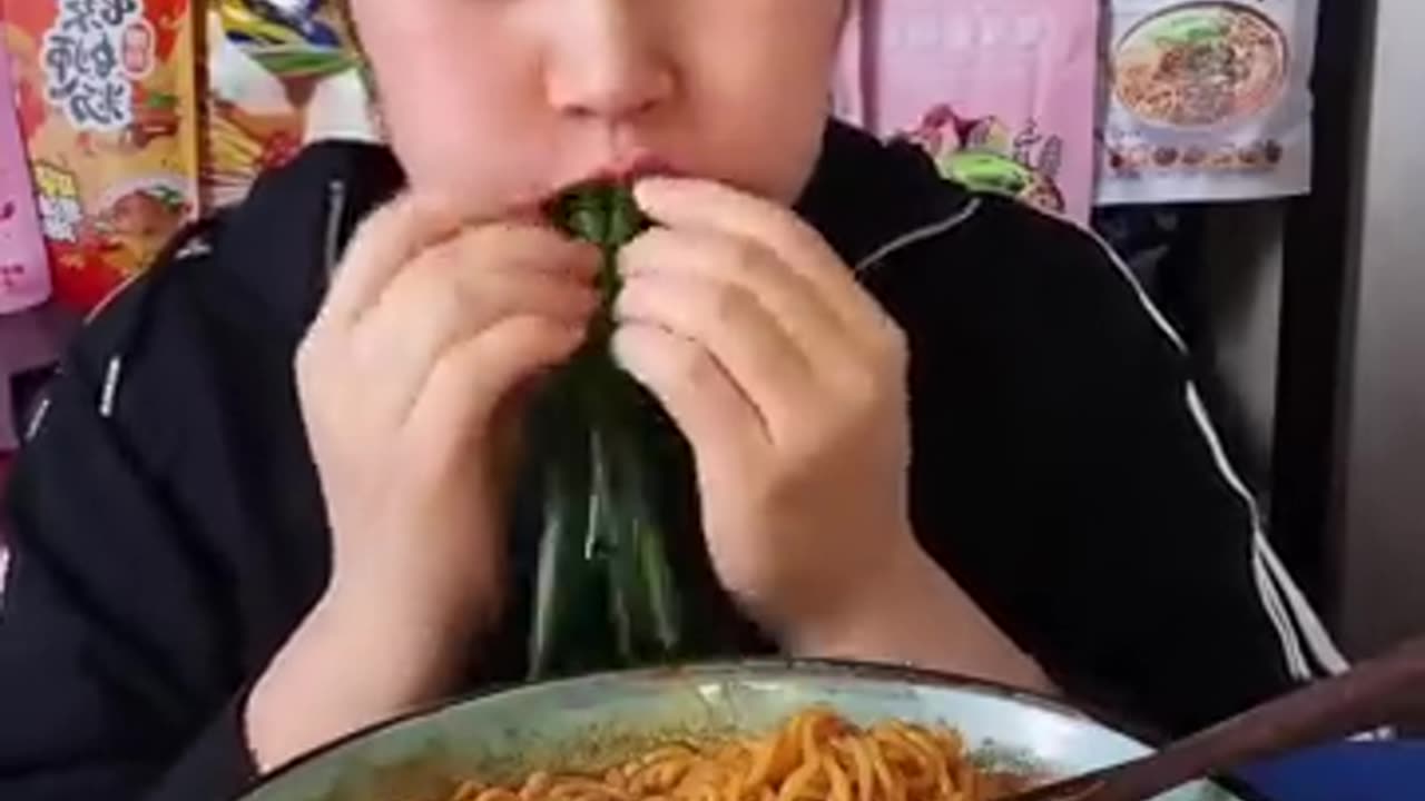 World's Fastest Eater _ ASMR #Eggs #Green #Noodles #shorts