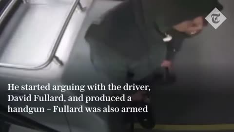 Dramatic shootout between driver and passenger on moving bus caught on CCTV
