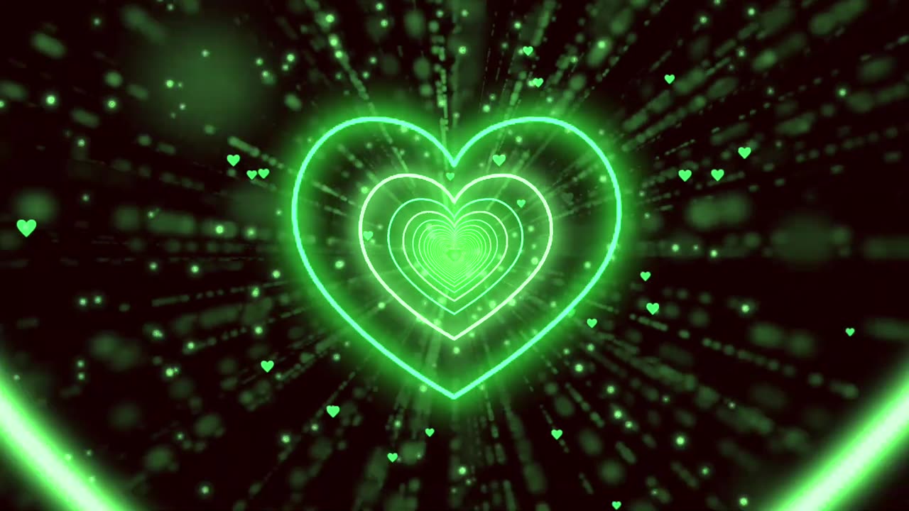 059. Neon Lights Green heart💚Heart Background Heart Tunnel