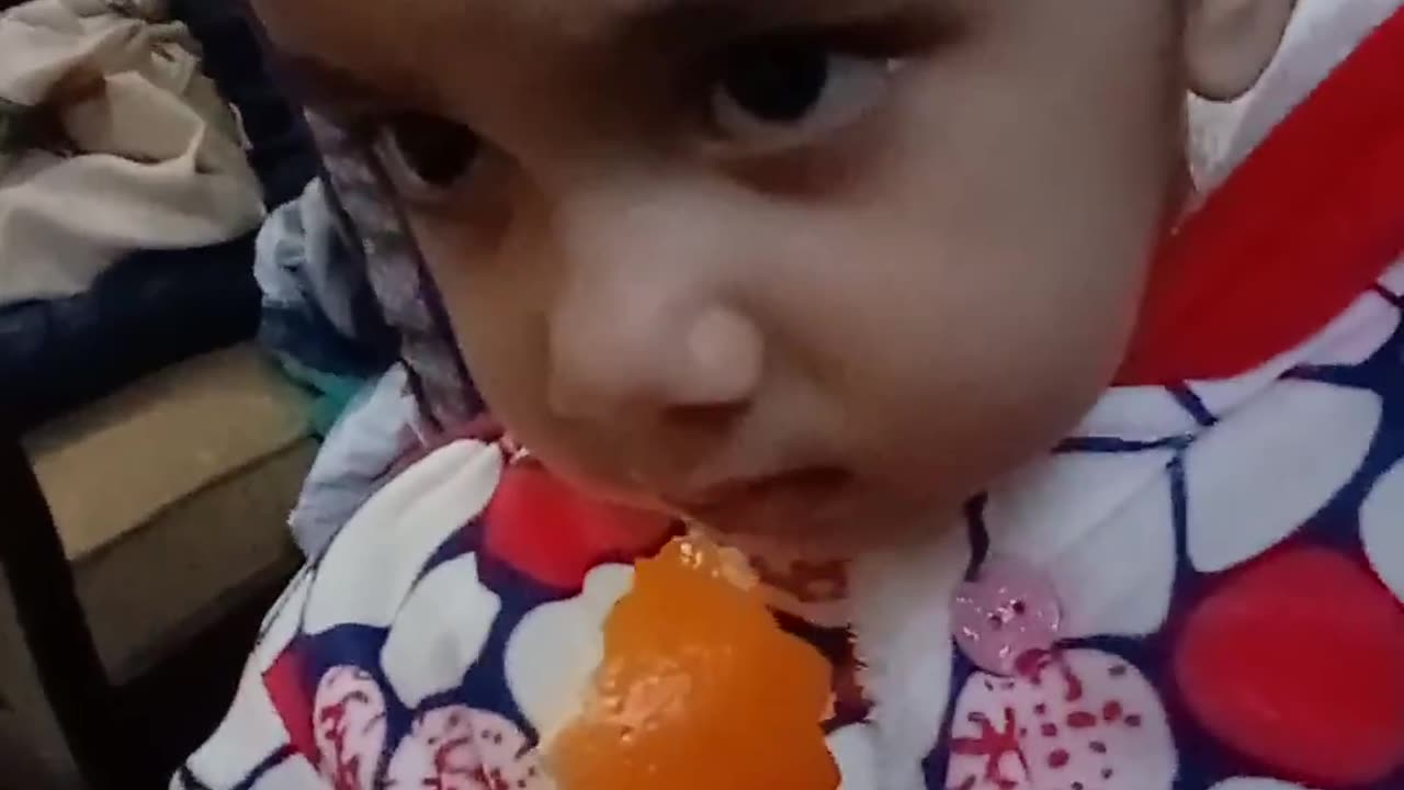 Cute baby eating orange peal 😅🤩🐥