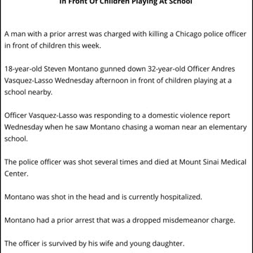 Man With Prior Arrest Kills Chicago Police Officer In Front Of Children Playing At School