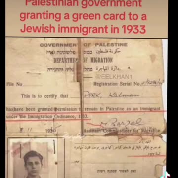 ONE POWERFUL DOCUMENT -PALESTINIAN GREEN CARD FOR JEW 1933
