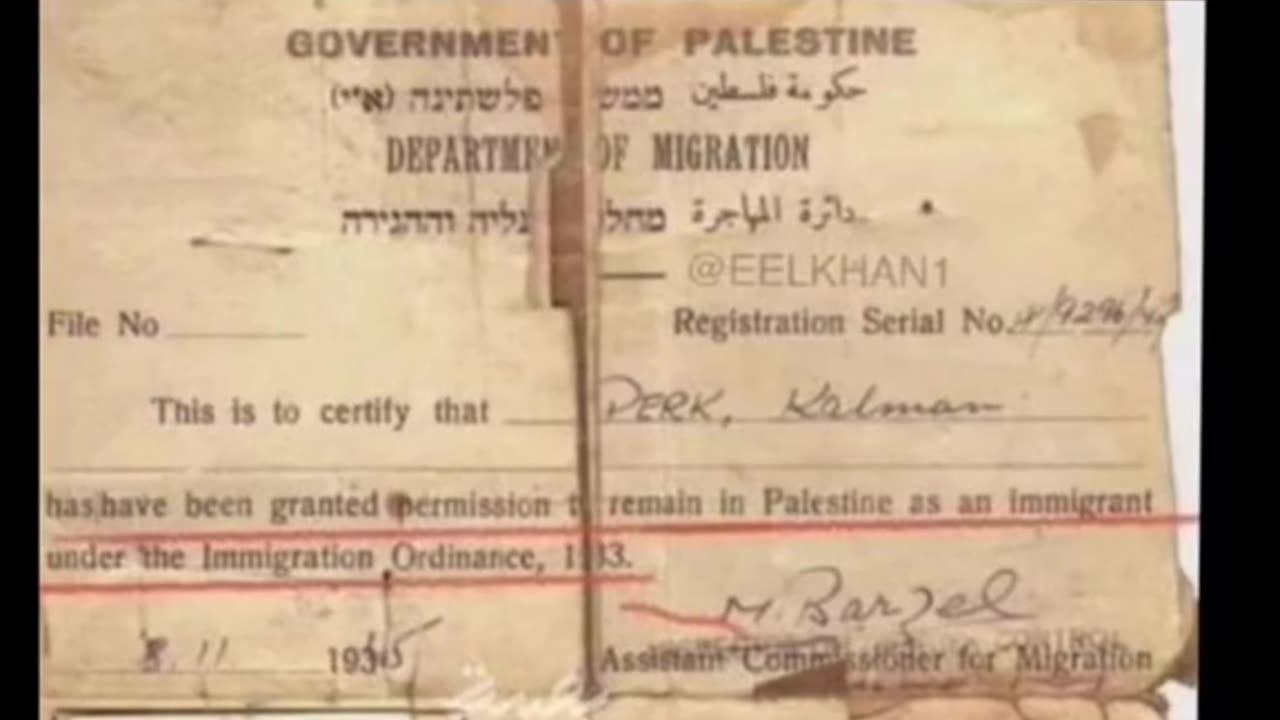 ONE POWERFUL DOCUMENT -PALESTINIAN GREEN CARD FOR JEW 1933