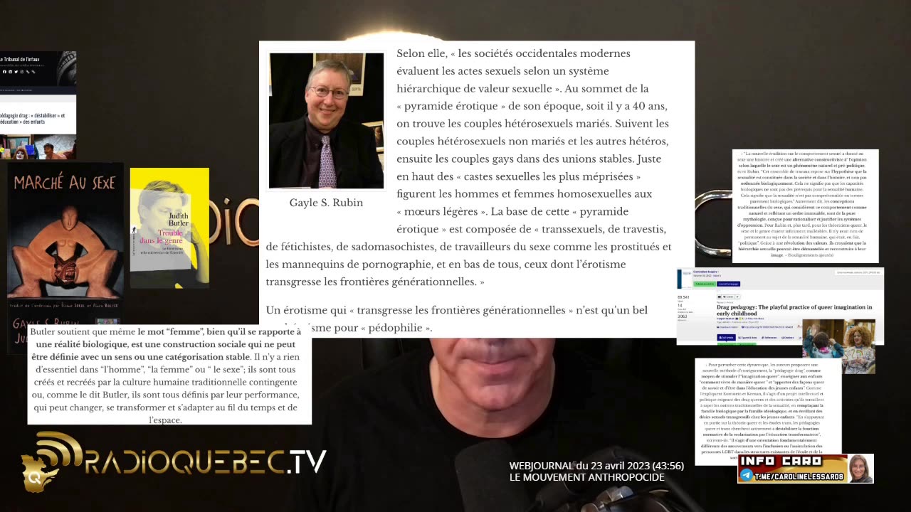 Extrait du WEBJOURNAL de RADIO-QUÉBEC du 23 avril 2023 - LE MOUVEMENT ANTHROPOCIDE - Gayle Rubin