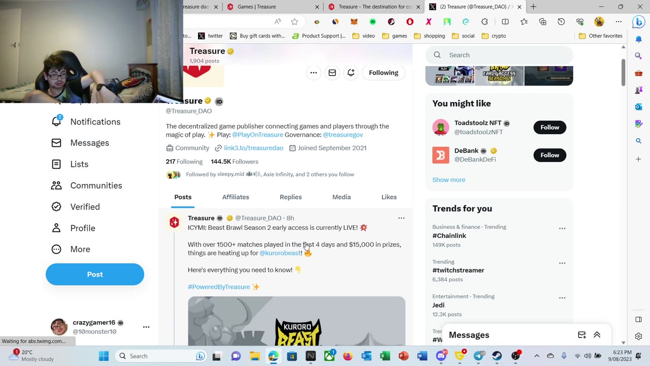me taking a look at treasure dao and xcad and chat to me live