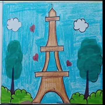 Easy How To Draw The Eiffel Tower Tutorial | How To Draw Eiffel Tower With Colours