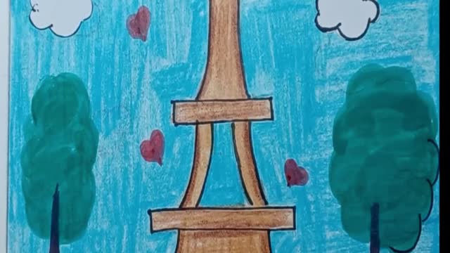 Easy How To Draw The Eiffel Tower Tutorial | How To Draw Eiffel Tower With Colours