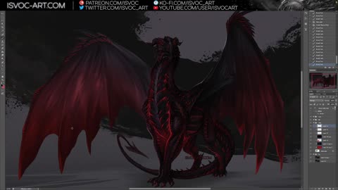 Black, glowing dragon __ Digital painting no.71 __ no audio __ Isvoc