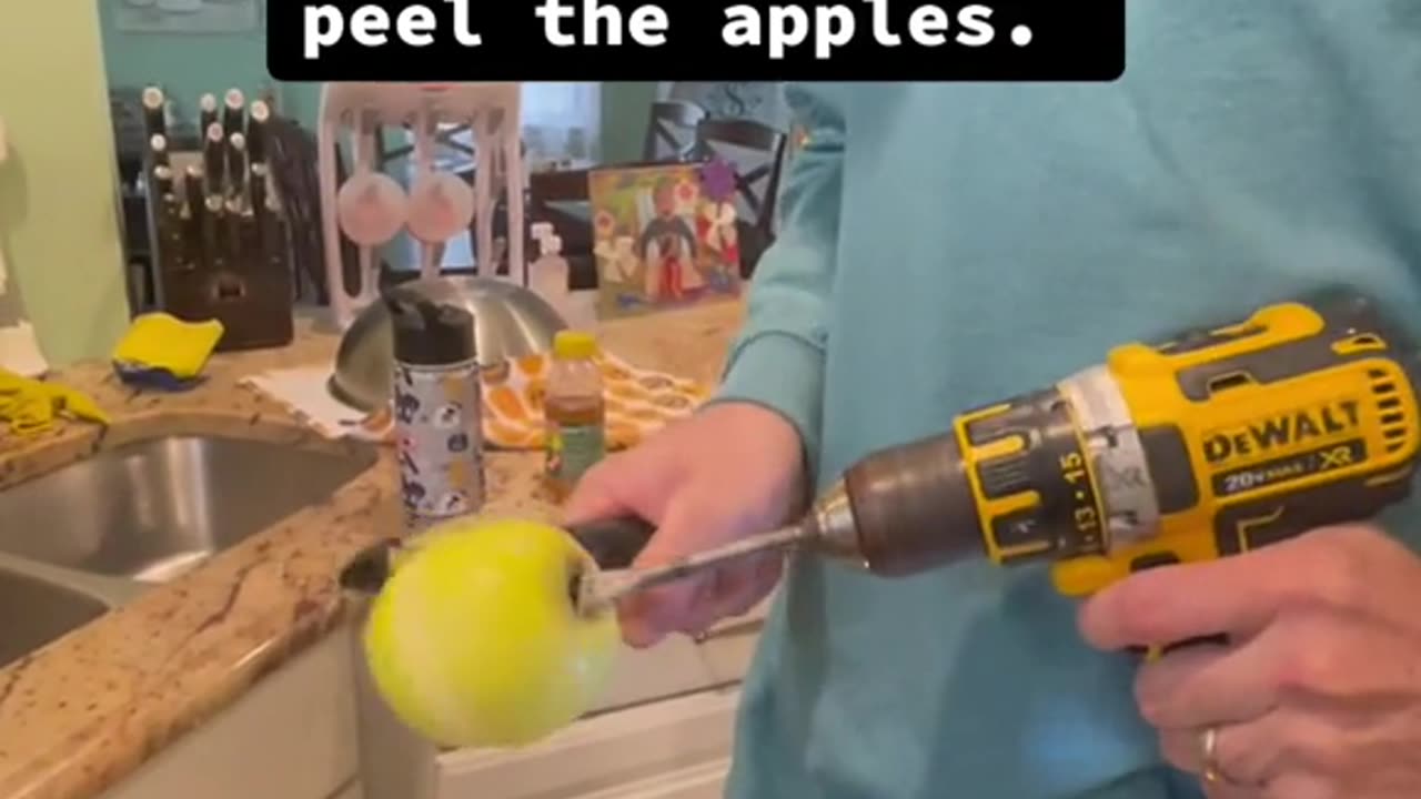 My husband used his drill to peel the apples.