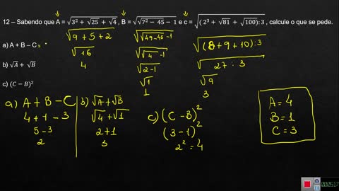 Sefa 6º Ano - Revisão Matemática – Capítulo 1 - Parte 3 - Radiciação - Nº 9, 10, 11 e 12.