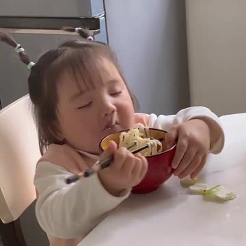 Sleepy Baby Girl Want to Eat Food