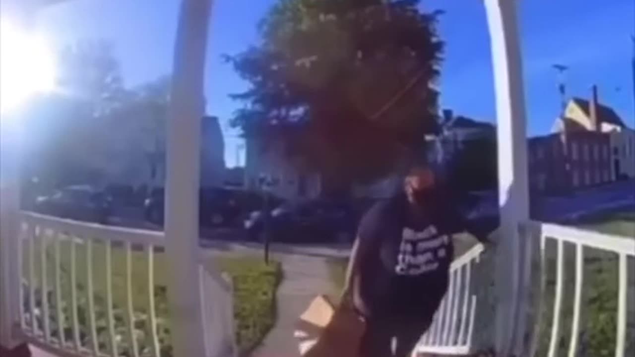 Lady trips on DoorDash order