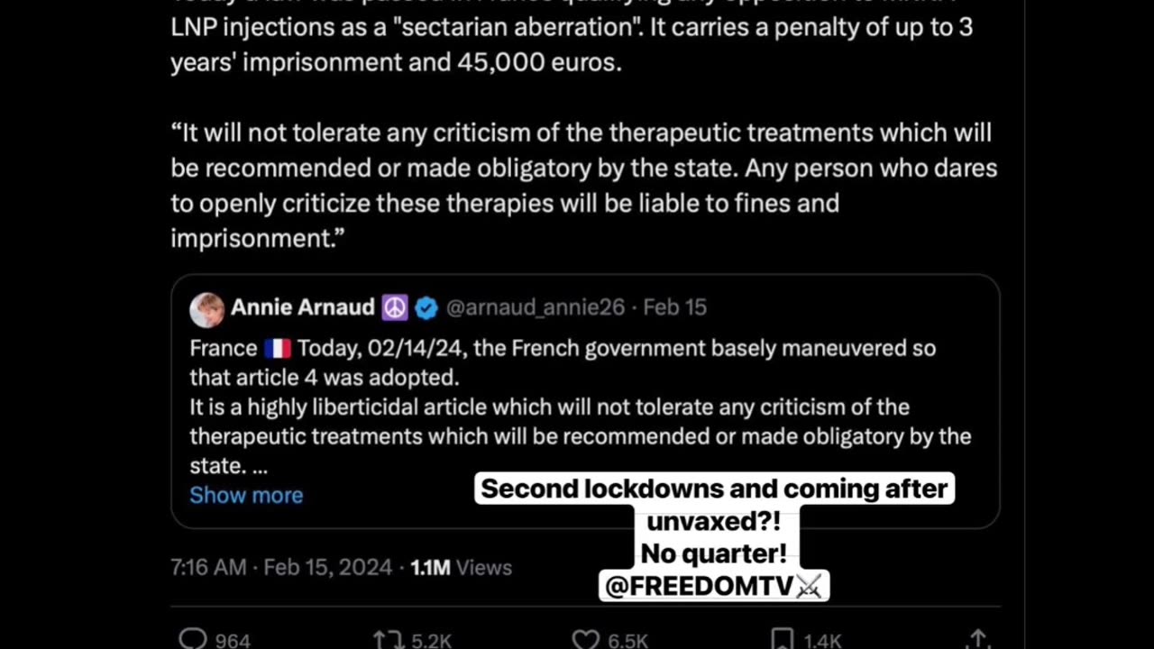 France passes new law to imprison and fine people who spread truth on the death vaccine