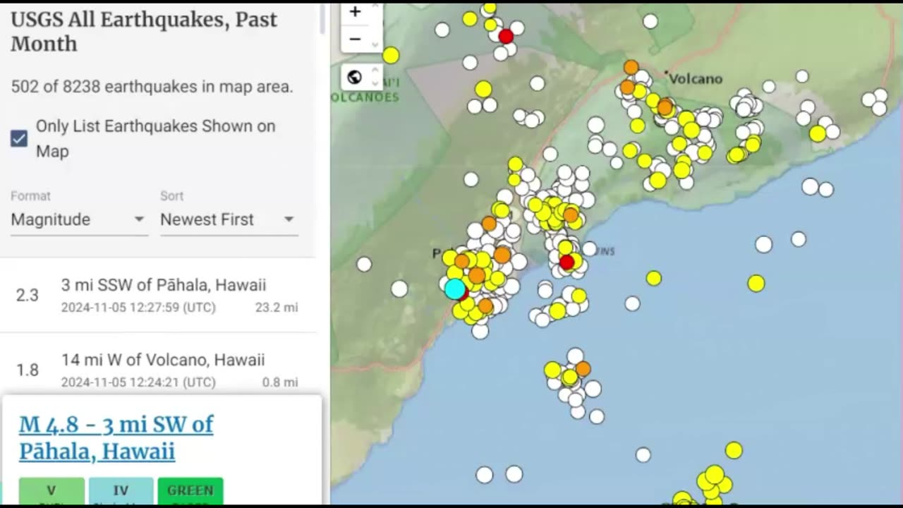 Large Earthquake Hits Pāhala, Hawaii, M 4.9 - M 4.8