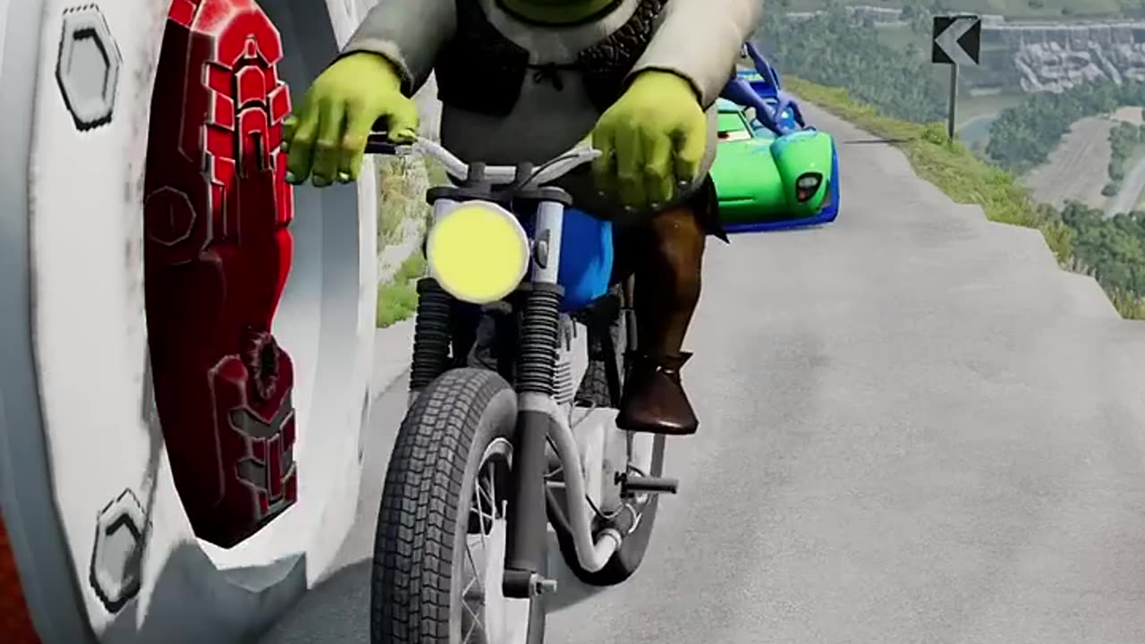 Push by Giant Foot Iron Man Bollard From A CLIFF in BeamNG.Drive🚗🚘🚙🛻🚓🚖🚕🚔🚓🚒