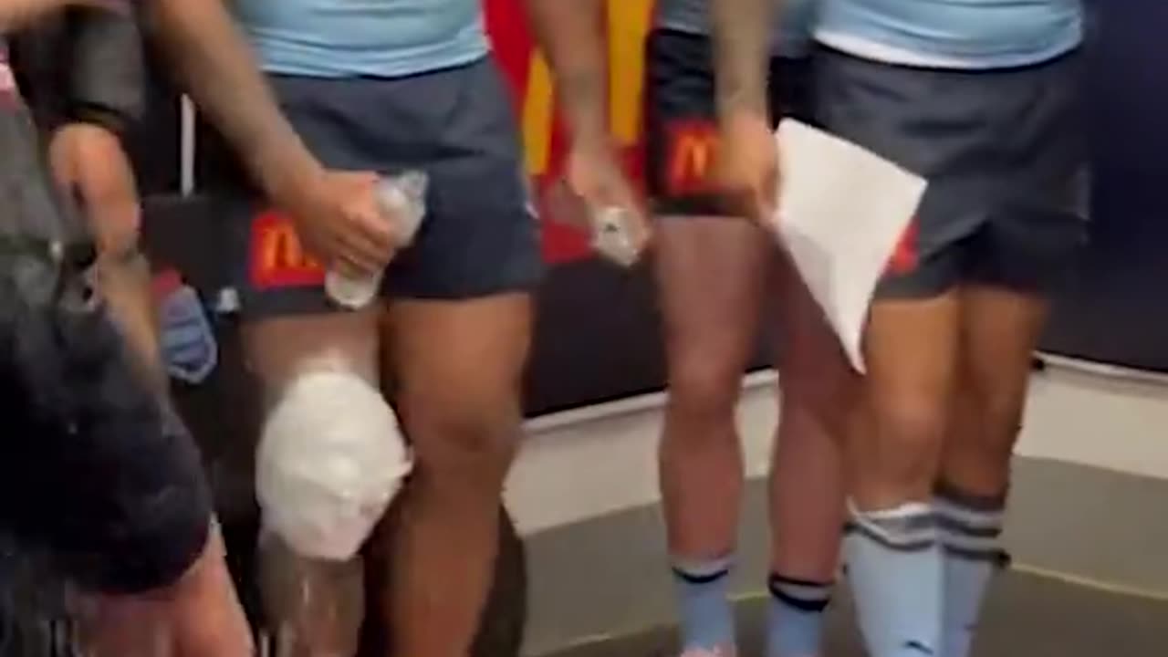 NSW Blues having a Tooheys celebration moment after Origin