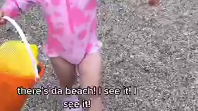 Baby girl reaction when she saw the beach