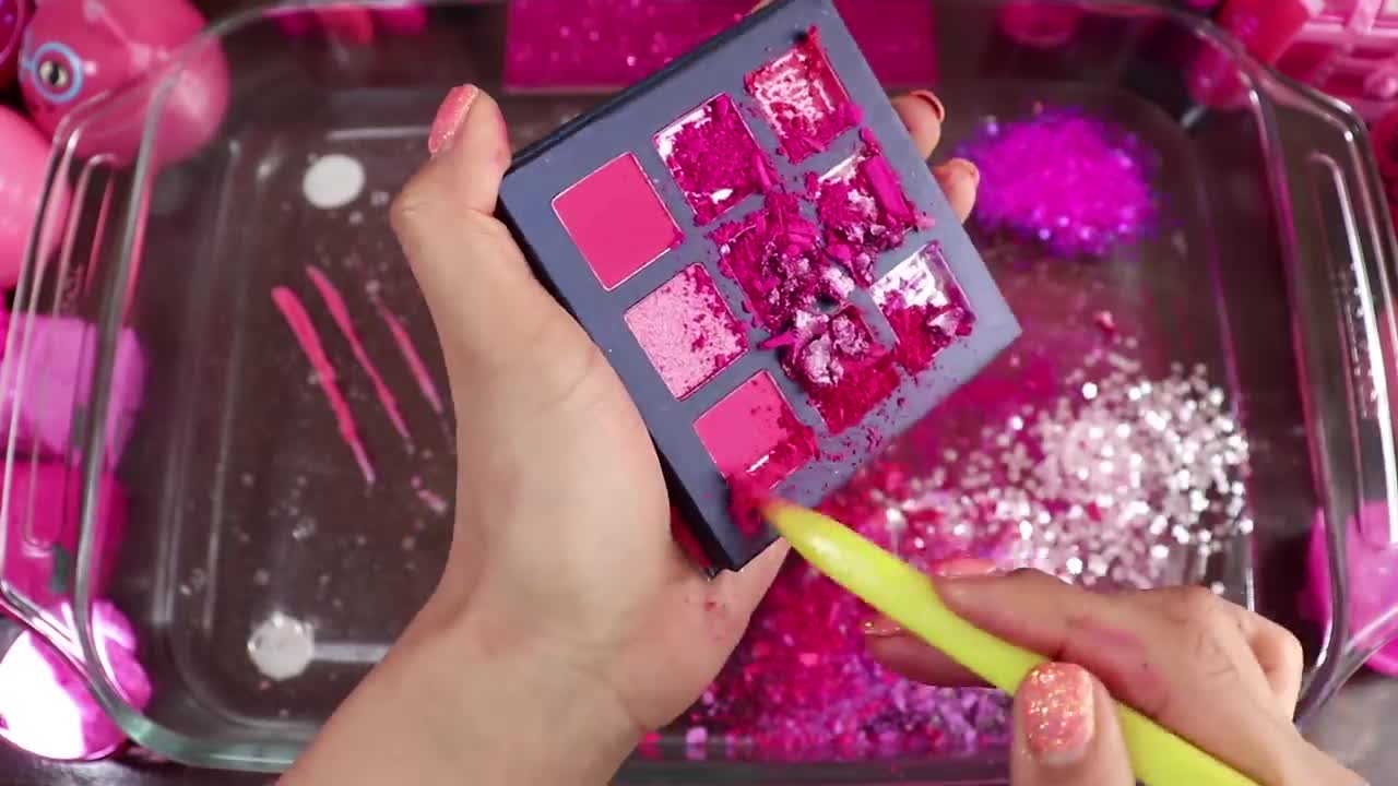 "Big Mega PINK!"Mixing "Neon Pink"Makeup,More Stuff Into slime!Most Satisfying Slime Video.