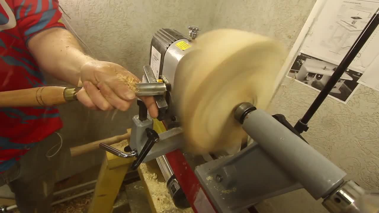 Woodturning half of an aspen stump