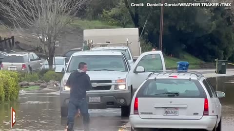 CATCH OF THE DAY! Man Catches Fish on Flooded California Road