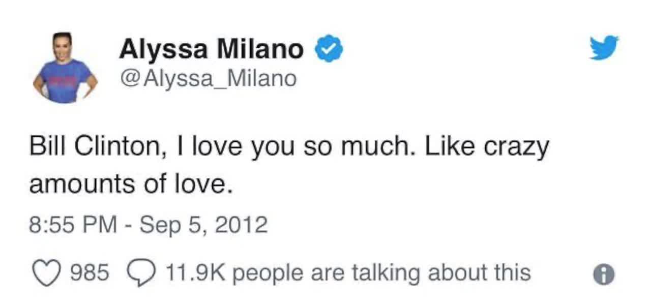 Alyssa Malano tweeted this about sexual abuser Bill Clinton