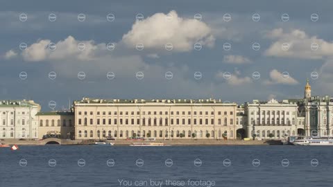 Historical buildings on the Palace Embankment in the summer - St Petersburg, Russia