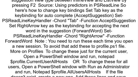 How to change the Suggestion completion key on Powershell 730