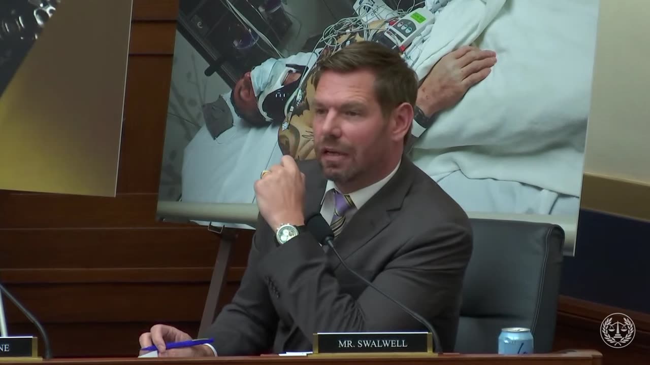 Eric Swalwell attempts to discredit a witness in a hearing on the exploitation of migrant children by accusing her of being at the January 6 riot