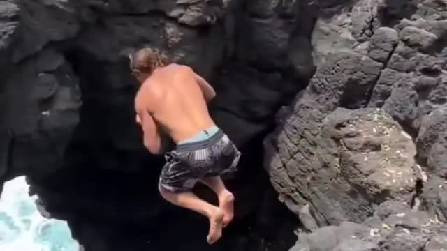 Sketchy Cliff Jump Into Breaking Waves 😮