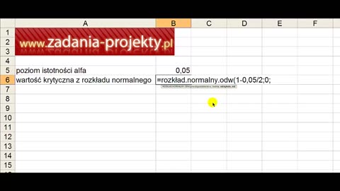 Rozkład normalny - wartość krytyczna z rozkładu normalnego w programie MS Excel