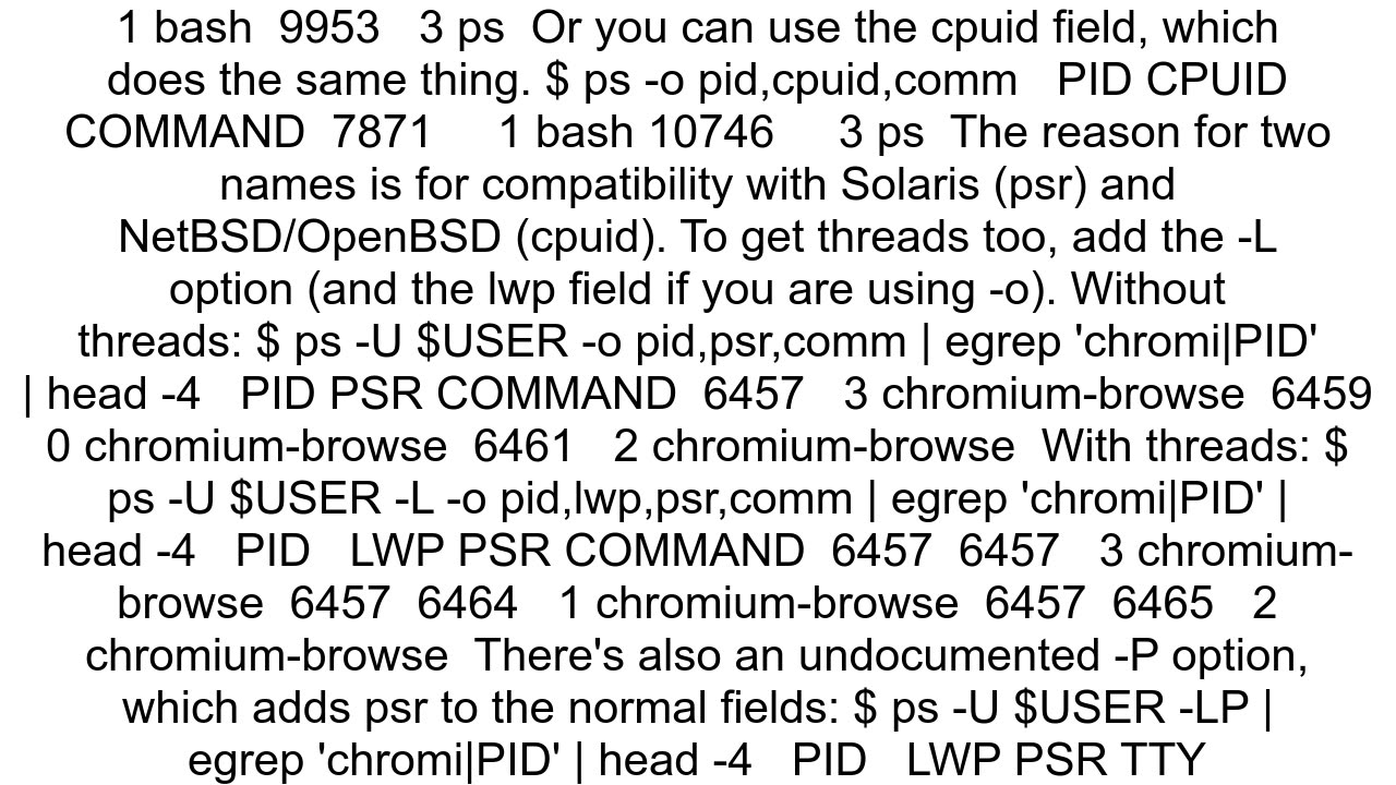 ps utility in linux procps how to check which CPU is used