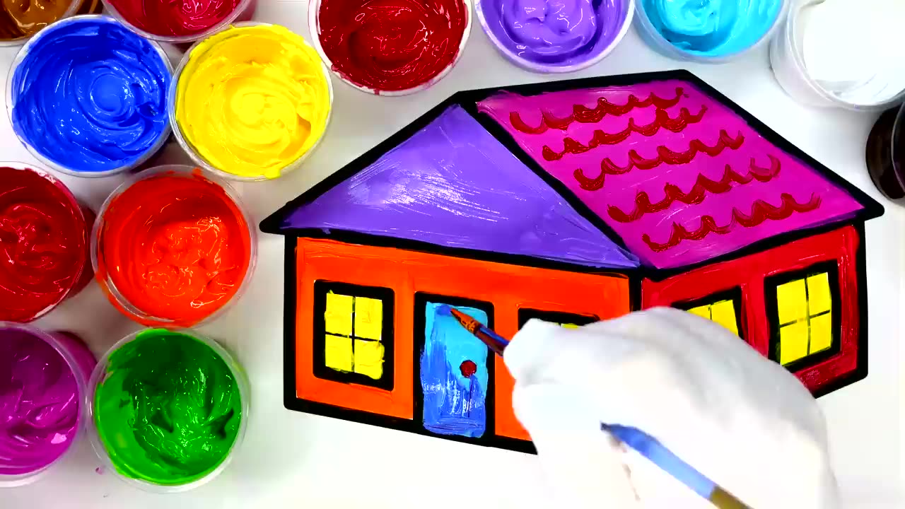 Coloring and Painting House and Pumpkin Painting Page, Children can Learn to Color with Paint 💜 (4K)