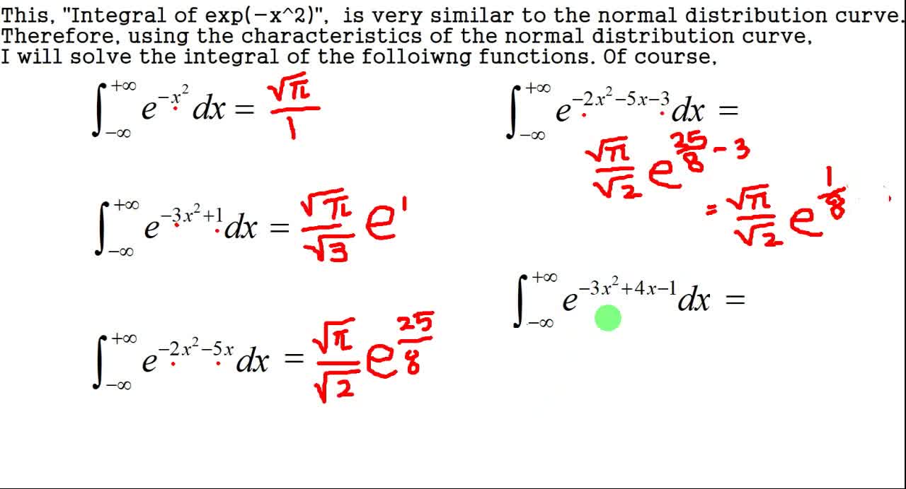 지수함수exp(-x^2)에 대한 적분. Integral of exp(-x^2)" etc.. using "Standard normal distribution