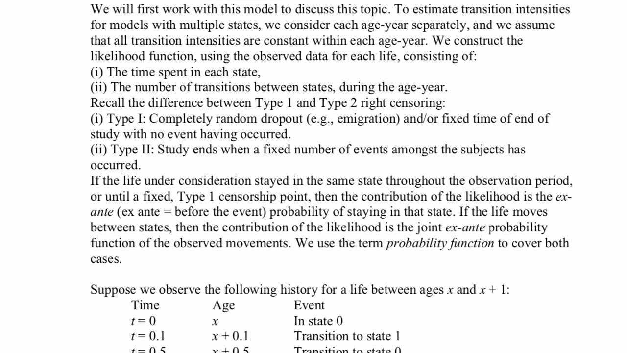 Lecture for July 27, 2022: Estimation of transition intensities in multiple states models