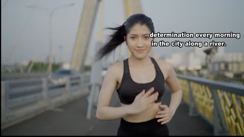 Asian young woman doing marathon walk by the sea in the morning feeling wonderful.