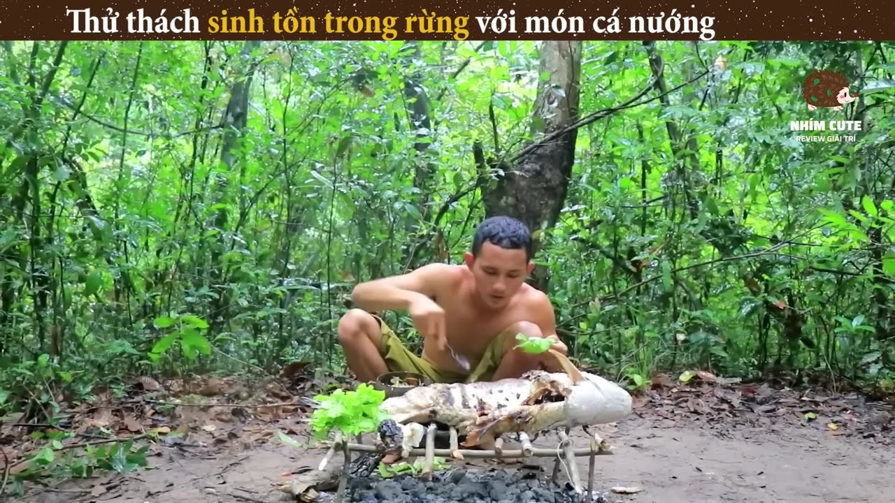 Survival challenge in the deep jungle with a unique grilled giant carp dish.