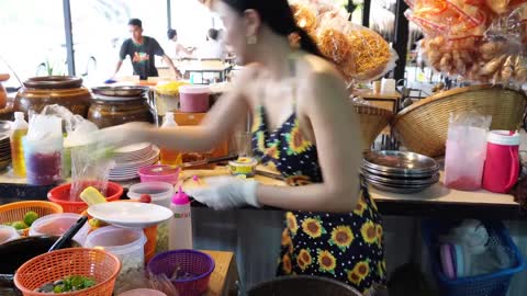 Thailand Street Food - Grilled Chicken Served By Beautiful Thai Lady