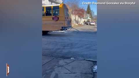 NY CHAOS_ Carjackers Slam into SCHOOL BUS in Wild Police Chase