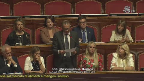 🔴Sen. Massimiliano Romeo in Aula in merito alla produzione di alimenti e mangimi sintetici (19/7/23)