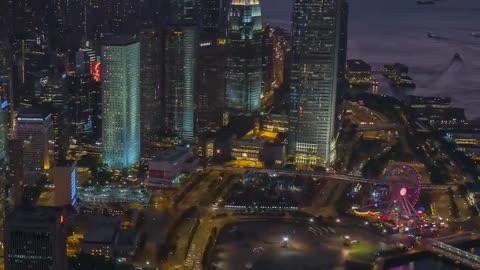 Light show look at from aerial view hongkong