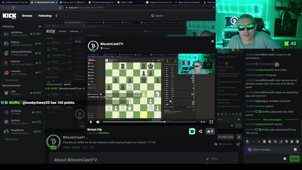 Free Bitcoin Raffle for all new followers while playing Diablo 4 or Chess! 7-17-23