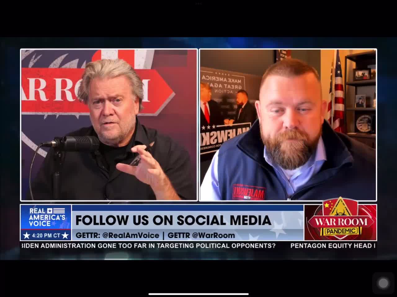 JR Majewski speak to Steve Bannon on the war room.