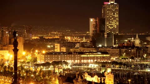 Panoramic view of Barcelona at night